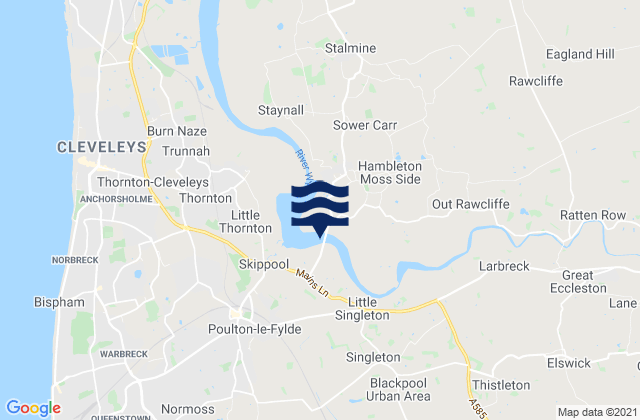 Mapa da tábua de marés em Fylde, United Kingdom