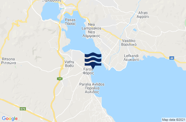 Mapa da tábua de marés em Fáros, Greece