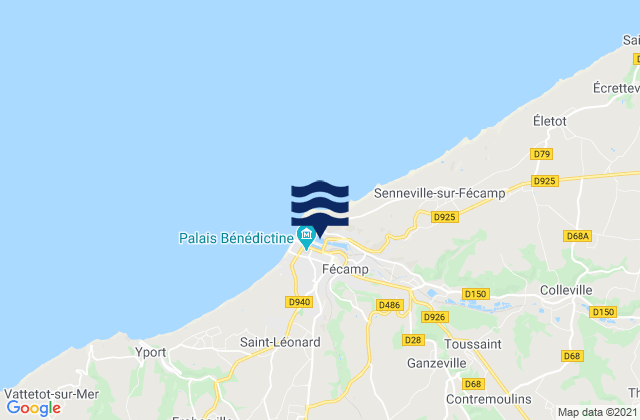 Mapa da tábua de marés em Fécamp, France