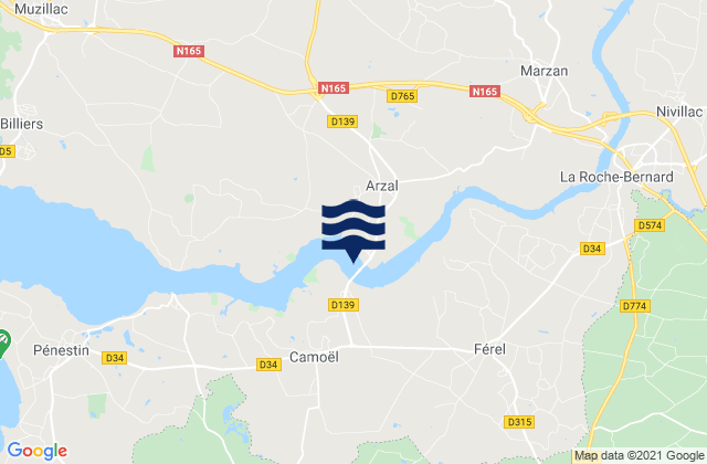 Mapa da tábua de marés em Férel, France