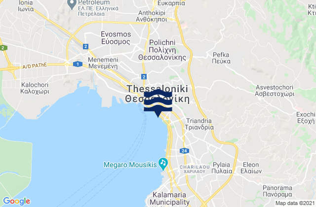 Mapa da tábua de marés em Fíliro, Greece