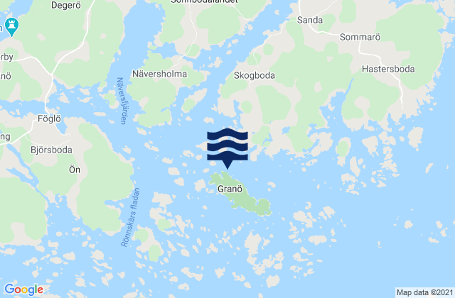 Mapa da tábua de marés em Föglö, Aland Islands