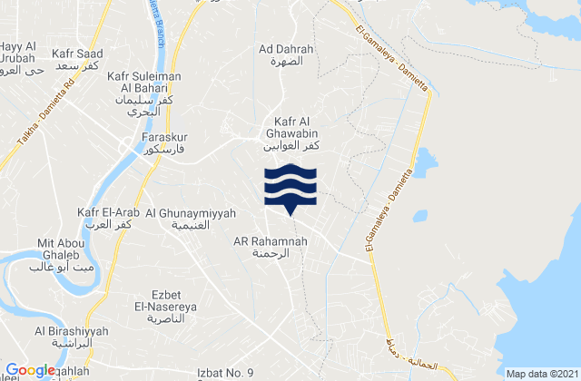 Mapa da tábua de marés em Fāraskūr, Egypt