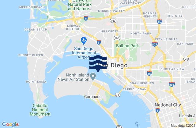 Mapa da tábua de marés em G St. Pier (San Diego) 0.22 nmi. SW of, United States