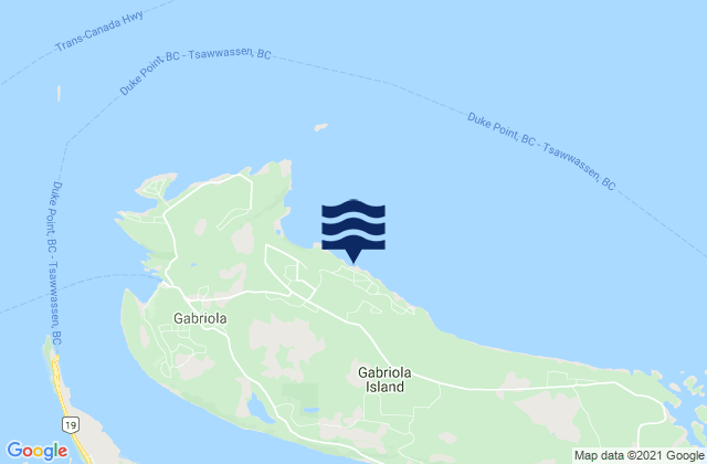 Mapa da tábua de marés em Gabriola Island, Canada