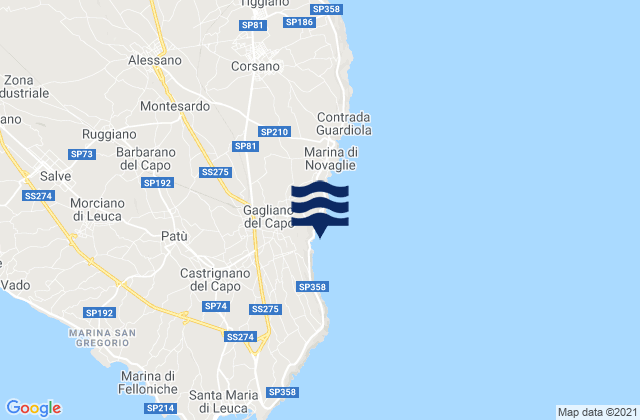 Mapa da tábua de marés em Gagliano del Capo, Italy