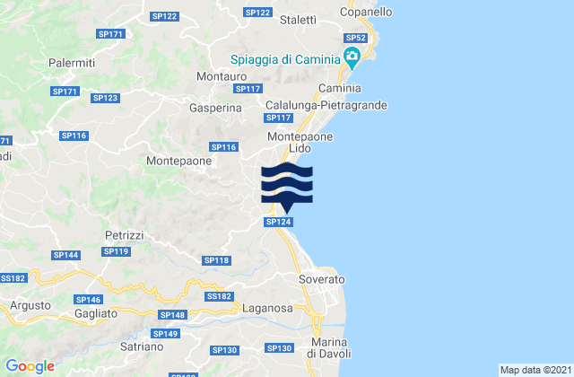 Mapa da tábua de marés em Gagliato, Italy