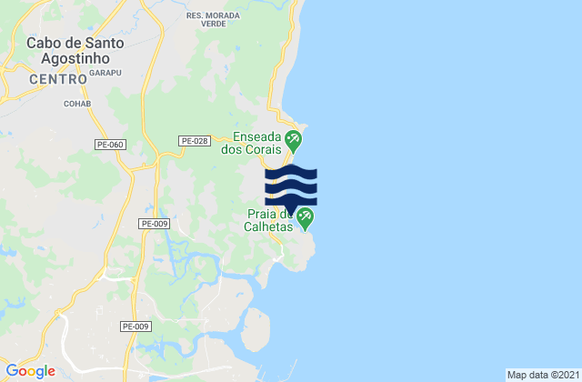 Mapa da tábua de marés em Gaibu, Brazil