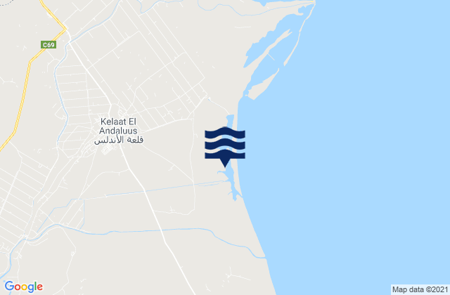 Mapa da tábua de marés em Galaat el Andeless, Tunisia