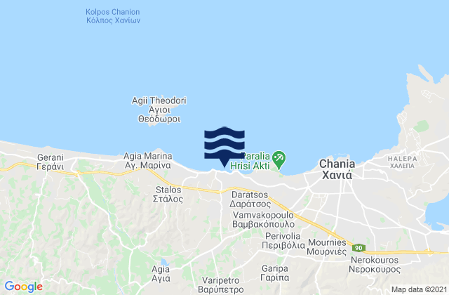 Mapa da tábua de marés em Galatás, Greece
