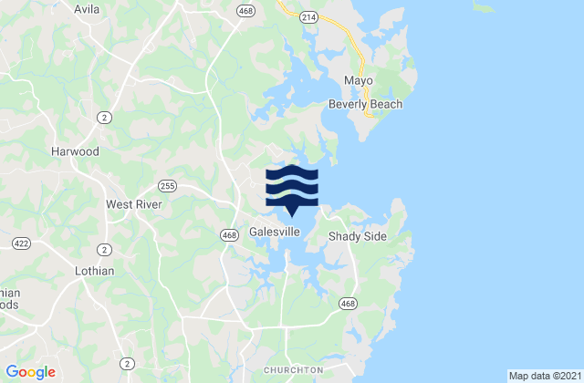 Mapa da tábua de marés em Galesville (West River), United States