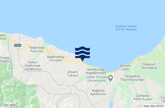 Mapa da tábua de marés em Galiní, Cyprus