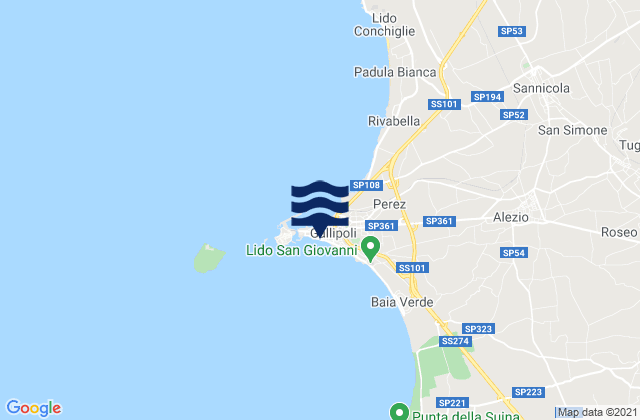 Mapa da tábua de marés em Gallipoli, Italy