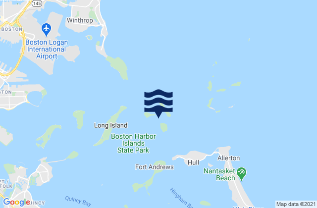 Mapa da tábua de marés em Gallops Island 0.1 n.mi. southeast of, United States
