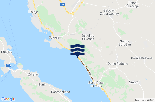 Mapa da tábua de marés em Galovac, Croatia