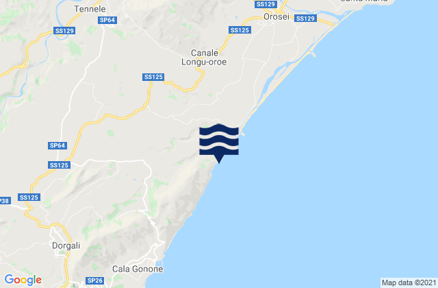 Mapa da tábua de marés em Galtellì, Italy