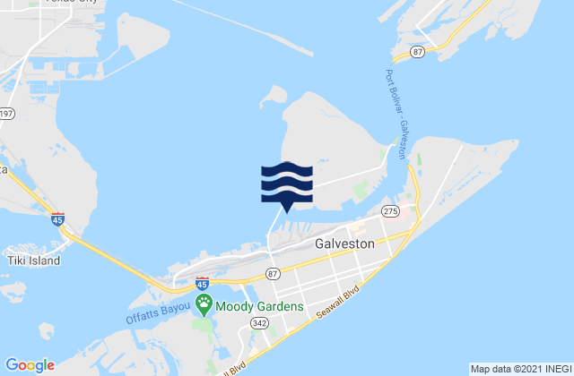 Mapa da tábua de marés em Galveston Channel west end, United States