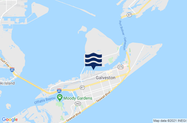 Mapa da tábua de marés em Galveston County, United States