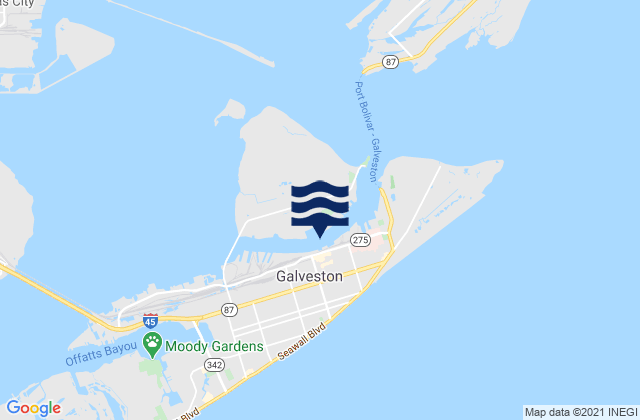 Mapa da tábua de marés em Galveston Pier 21, United States
