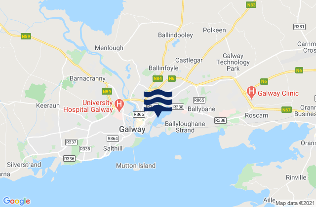 Mapa da tábua de marés em Galway City, Ireland