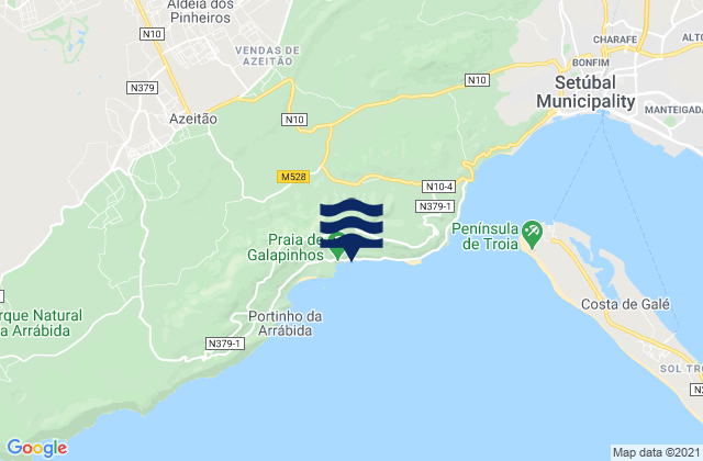 Mapa da tábua de marés em Galápos beach, Portugal