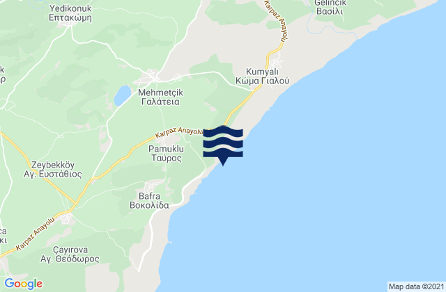 Mapa da tábua de marés em Galáteia, Cyprus