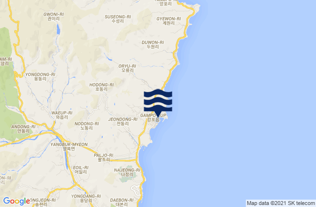 Mapa da tábua de marés em Gampo, South Korea
