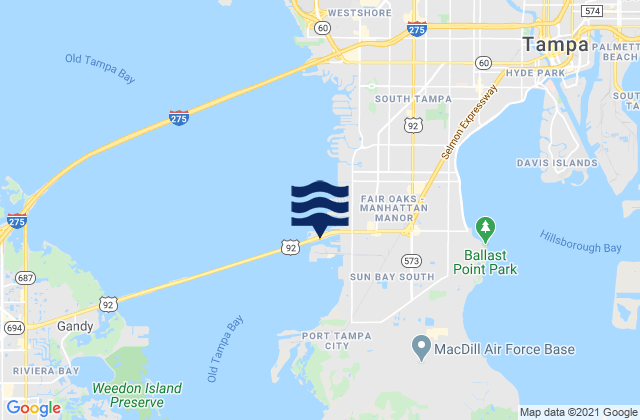 Mapa da tábua de marés em Gandy Bridge (Old Tampa Bay), United States