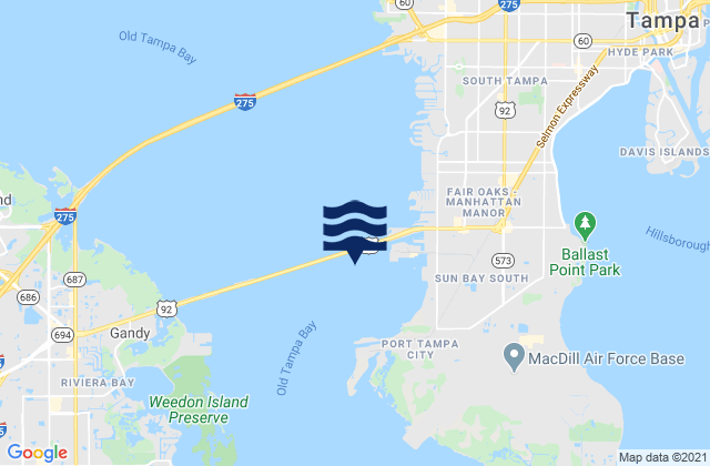Mapa da tábua de marés em Gandy Bridge east channel, United States