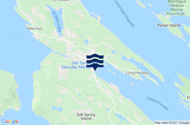 Mapa da tábua de marés em Ganges Harbour, Canada