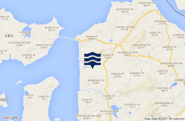 Mapa da tábua de marés em Ganghwa-gun, South Korea