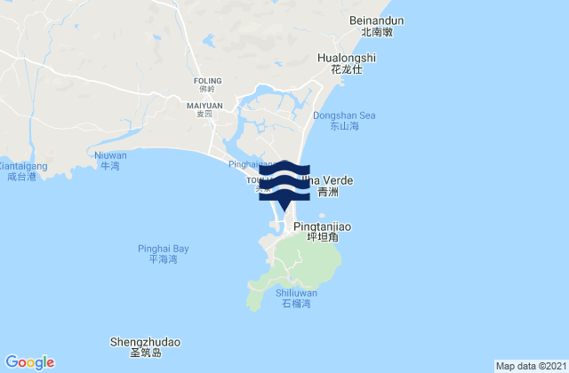 Mapa da tábua de marés em Gangkou, China