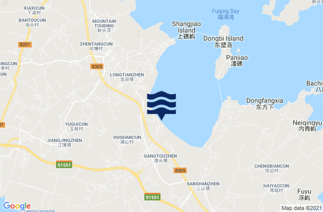 Mapa da tábua de marés em Gangtou, China