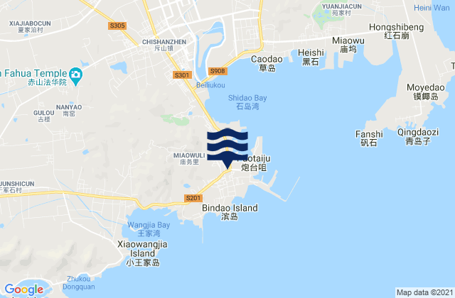 Mapa da tábua de marés em Gangwan, China