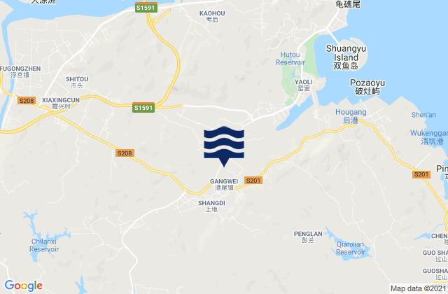 Mapa da tábua de marés em Gangwei, China