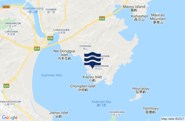 Mapa da tábua de marés em Ganjiang, China