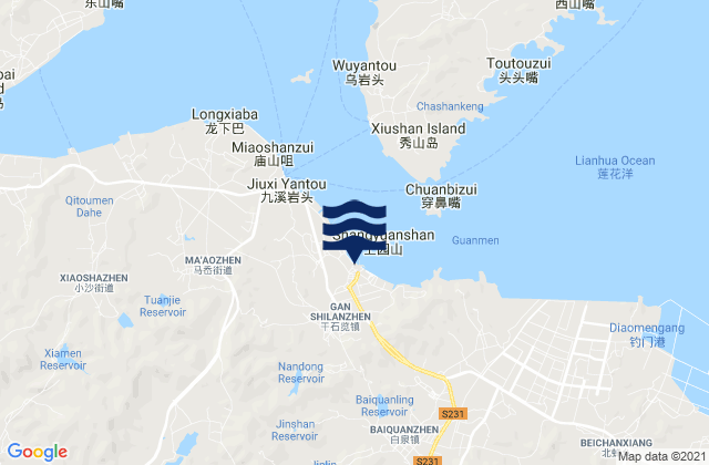 Mapa da tábua de marés em Ganlan, China