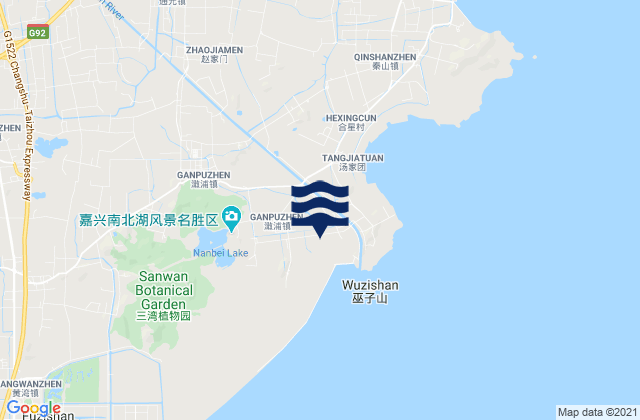 Mapa da tábua de marés em Ganpu, China