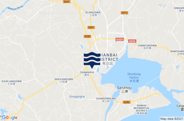 Mapa da tábua de marés em Gaodi, China