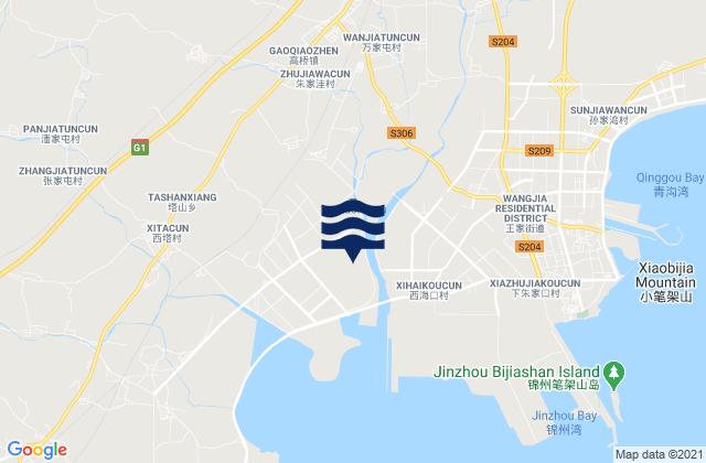 Mapa da tábua de marés em Gaoqiao, China