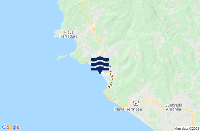 Mapa da tábua de marés em Garabito, Costa Rica