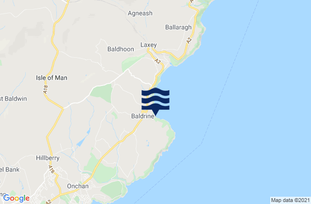 Mapa da tábua de marés em Garwick Bay Beach, Isle of Man
