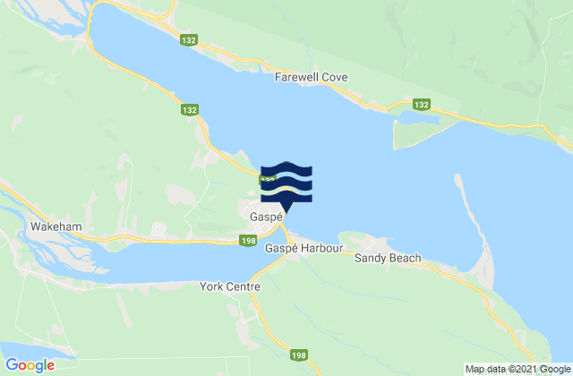 Mapa da tábua de marés em Gaspé, Canada