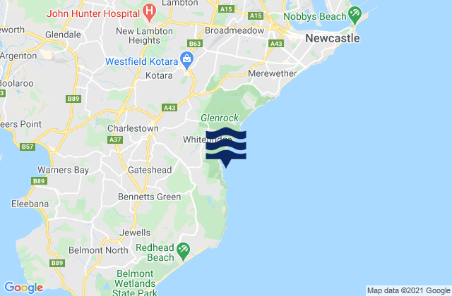 Mapa da tábua de marés em Gateshead, Australia