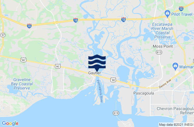 Mapa da tábua de marés em Gautier, United States