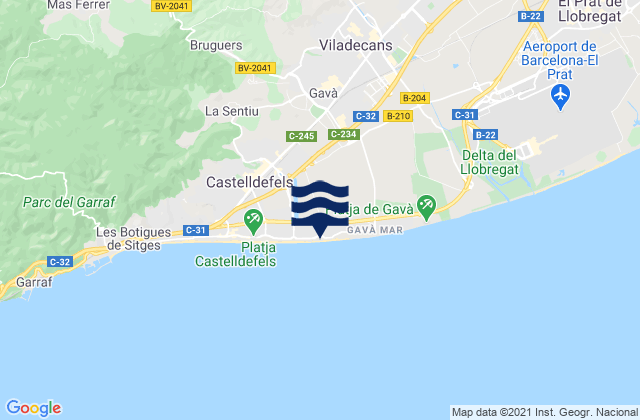 Mapa da tábua de marés em Gavà, Spain
