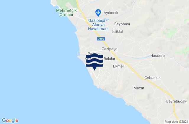 Mapa da tábua de marés em Gazipaşa, Turkey
