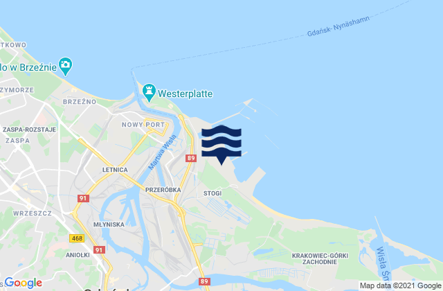 Mapa da tábua de marés em Gdańsk, Poland