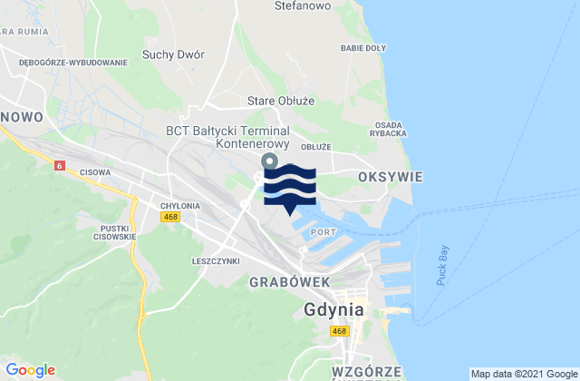 Mapa da tábua de marés em Gdynia, Poland