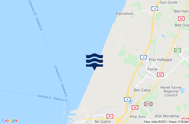 Mapa da tábua de marés em Gedera, Israel